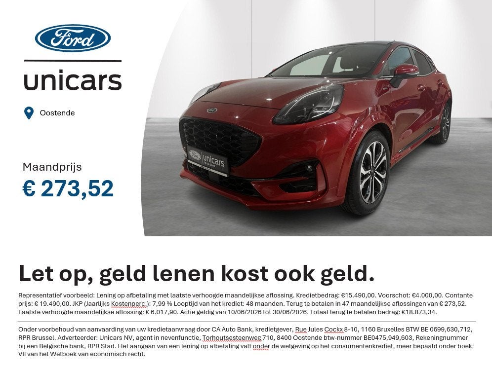 Ford Puma 1.0i Ecoboost mHEV 92kW ST-Line, Stof, https://public.car-pass.be/vhr/cb7d1c4f-ba9e-499c-8b8c-305115e11e37, Bedrijf