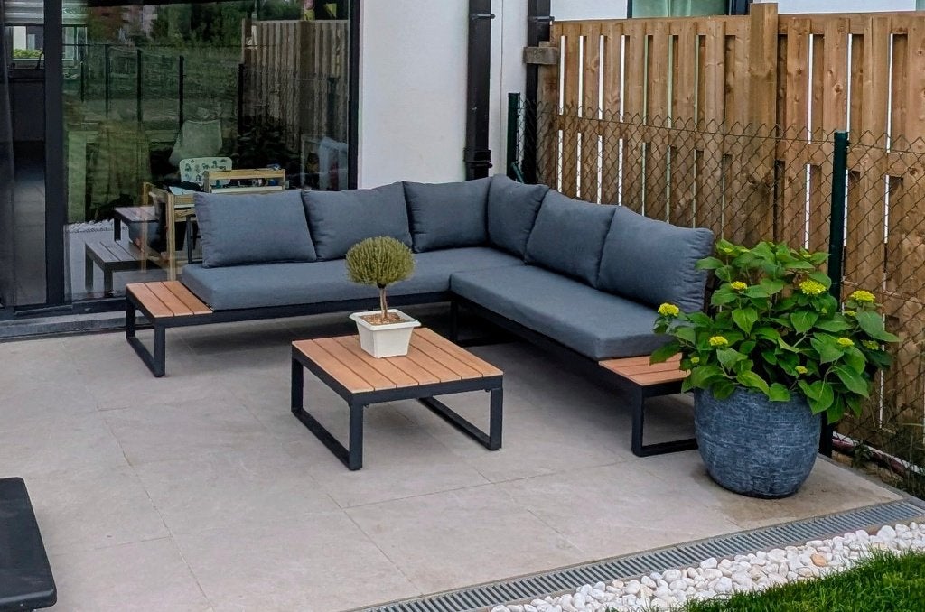 Hoektuinmeubilair - 5 zitplaatsen - In zeer goede staat, Tuin en Terras, Ophalen, Zo goed als nieuw, Tuinset, 5 zitplaatsen