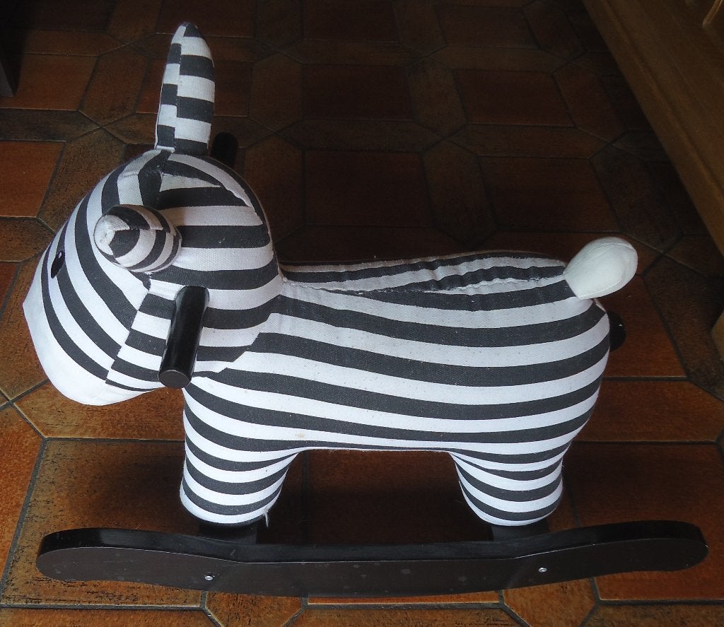 Cheval à bascule noir et blanc (zèbre), Maison & Meubles, Chaises, Enlèvement, Comme neuf, Blanc