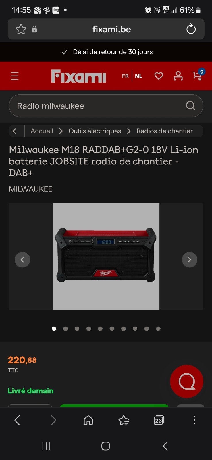 RADIO DE CHANTIER MILWAUKEE M18RADDAB+G2-0, TV, Hi-fi & Vidéo, Radios, Enlèvement, Radio