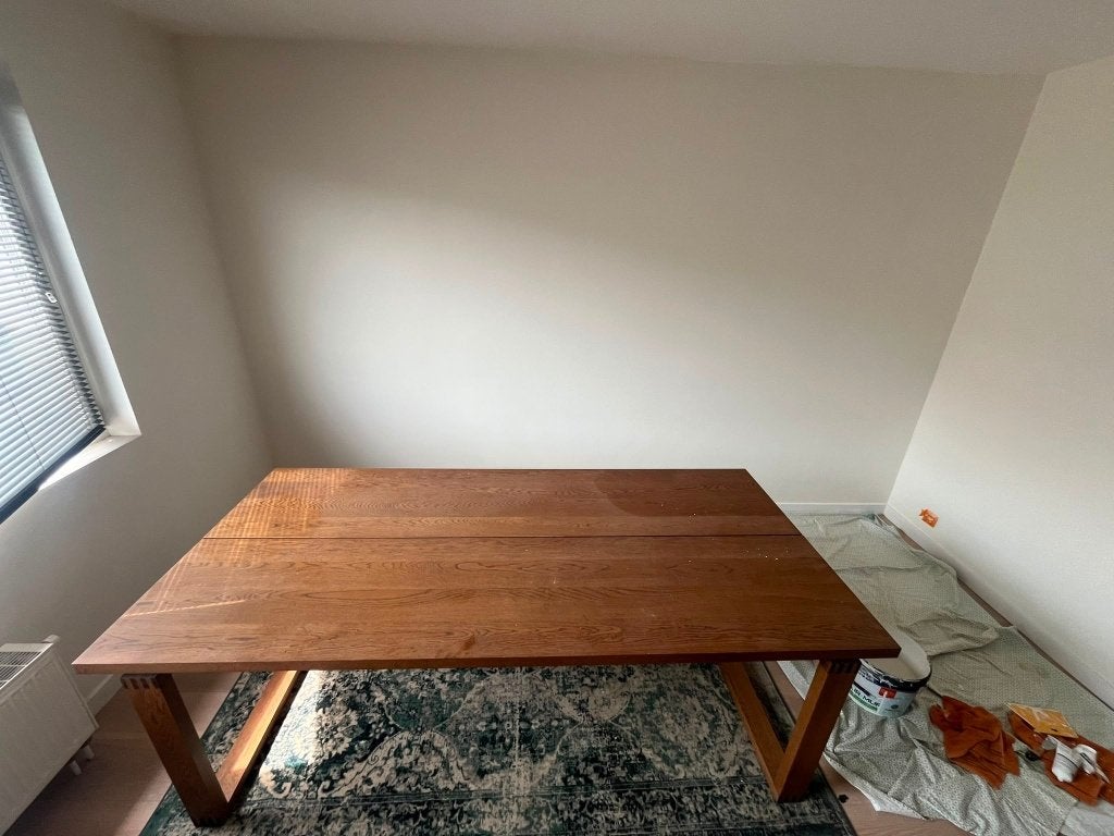 Tafel, eikenfineer bruin gelazuurd, 220x100 cm, Huis en Inrichting, Tafels | Eettafels, Ophalen, Eikenhout, 200 cm of meer, Zo goed als nieuw