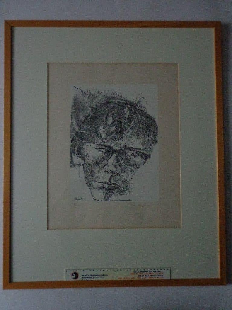 litho van Jan Burssens "Christo", Antiquités & Art, Enlèvement, Lithographie, Portraits et figures, Avec verre