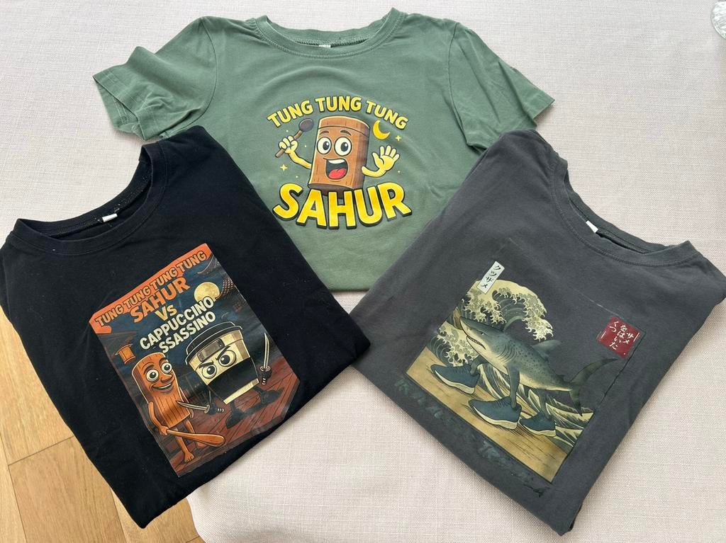 3 t-shirts Brainrot - katoen 11-12 jaar, Enfants & Bébés, Vêtements enfant | Taille 146, Enlèvement, Utilisé, Garçon, Chemise ou À manches longues