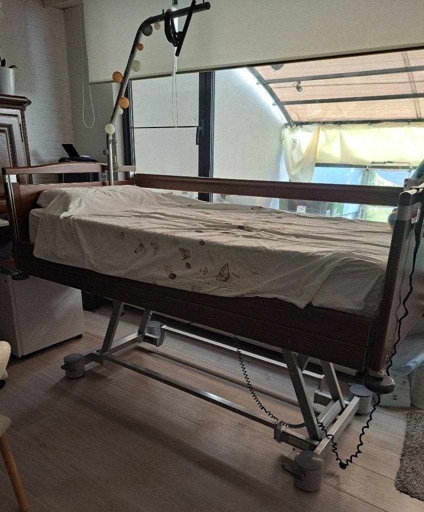 Hoog laag bed tot 185kg, Ophalen, Eenpersoons, Bruin, 200 cm