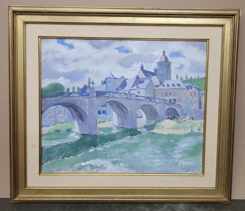 Emile PATOUX, de oude brug over de Lot te Saint-Géniez, Enlèvement ou Envoi, Toile, Impressionniste, Signé