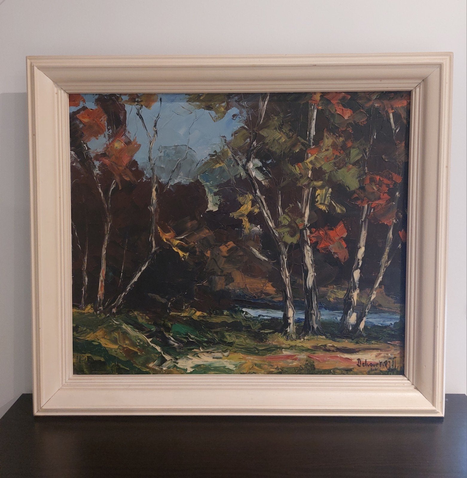 Peinture "sous-bois" de R.J.Delcourt, Enlèvement, Toile