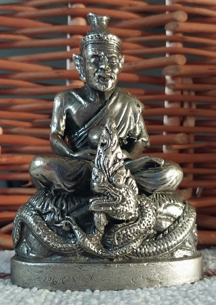 Bucha Phra Lersi Narod,Hermit,Boeddha,Buddha-Thai Verzilverd, Huis en Inrichting, Woonaccessoires | Boeddhabeelden, Gebruikt, 10 cm