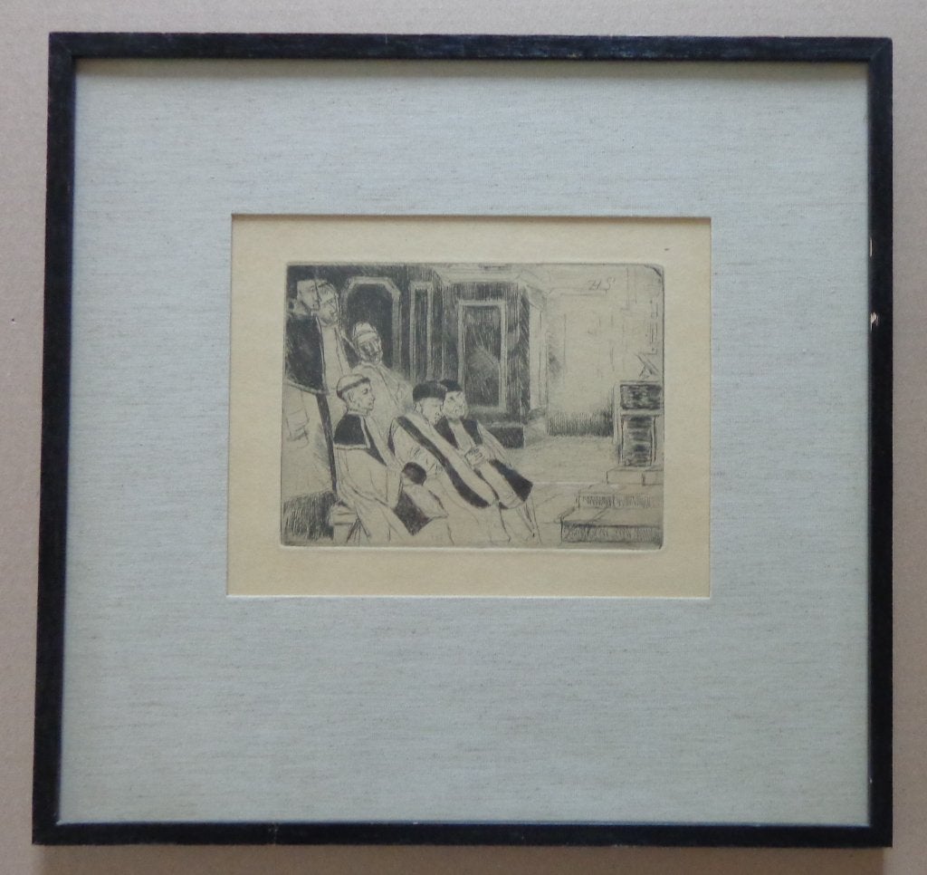 HENRI LEYS / LE MESSE A L'EPITRE / ZW-W ETS / 35x36cm KADER, Antiquités & Art, Enlèvement ou Envoi, Religion, Eau-forte, Encadré