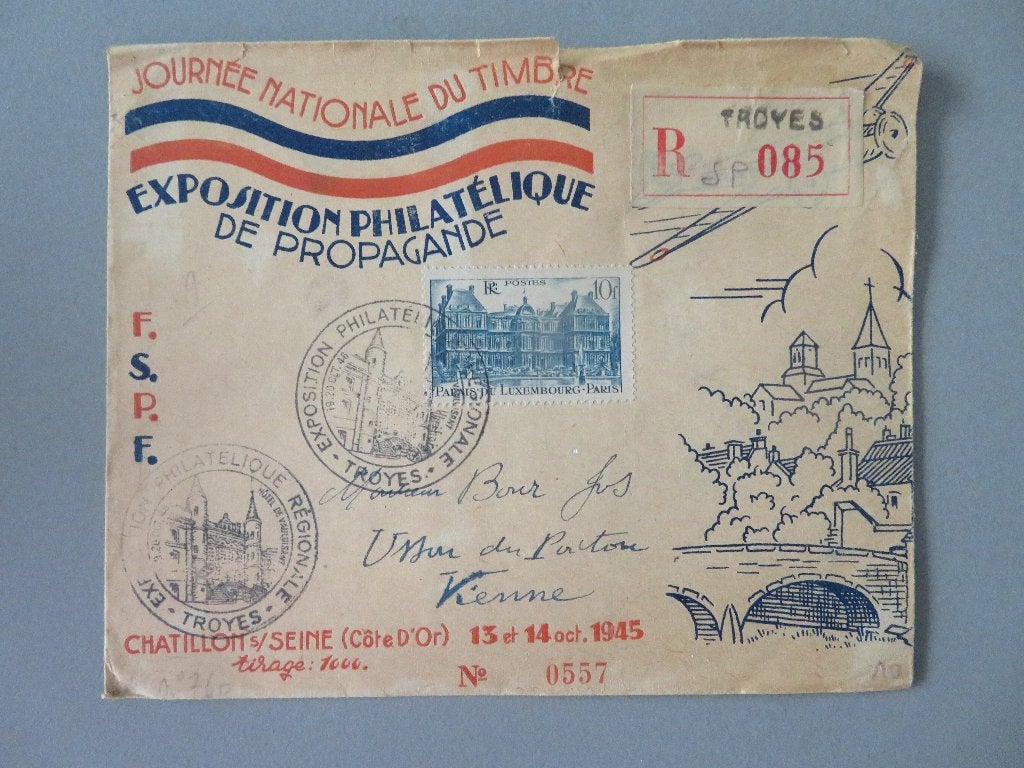 1945 exposition philatélique de Propagande Troyes Num: 557, Timbres & Monnaies, Lettres & Enveloppes | Étranger, Envoi, Enveloppe