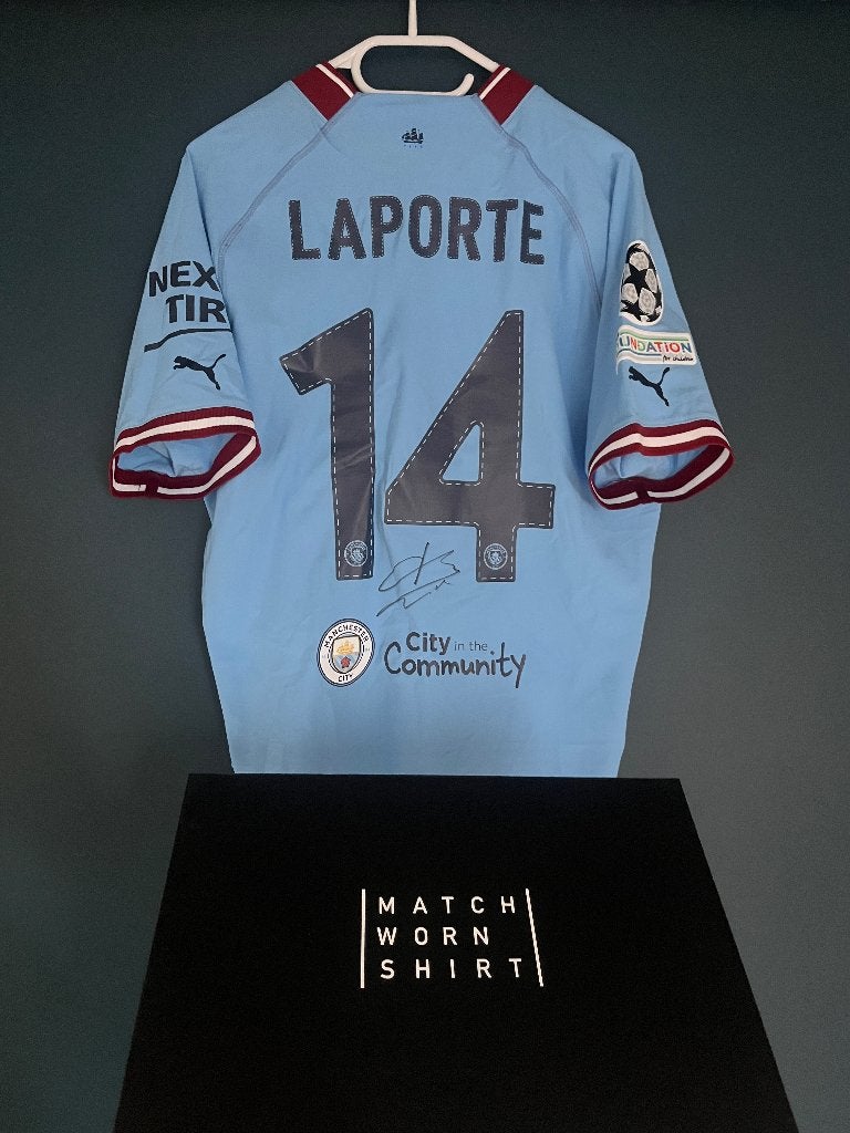 Match issue shirt Manchester City Laporte finale LDC, Enlèvement ou Envoi, Utilisé, Maillot