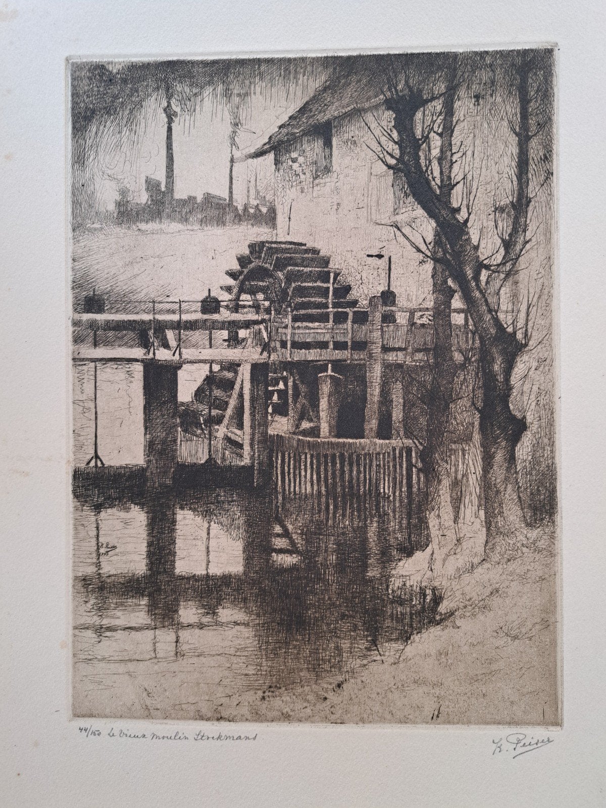 PEISER Kurt  "Le vieux moulin Stockmans" ets, Antiek en Kunst, Ophalen of Verzenden, Ets, Genummerd