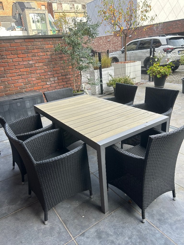 Tuinset met 6 stoelen, Table à dinner, Osier, Salons de jardin, Comme neuf