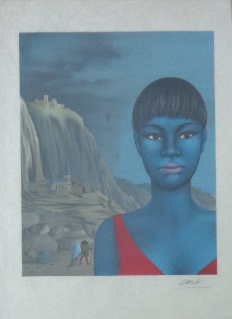 FELIX LABISSE / BLAUWE VROUW / KLEURLITHO / 88x67cm / KADER, Antiquités & Art, Signé, Enlèvement