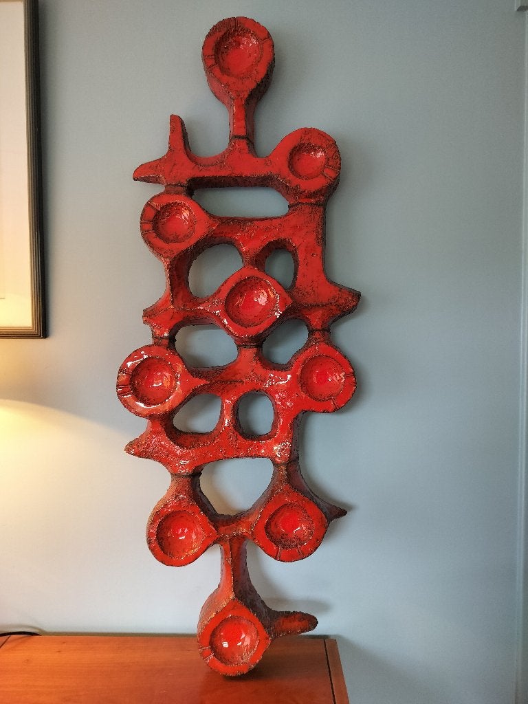Sculpture murale en céramique XL des années 60 Perignem, Orange, Pierre/céramique, Sculpture, 125 cm