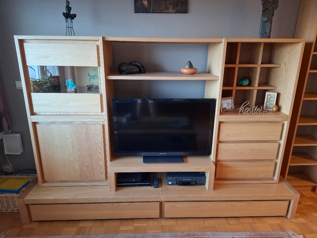 Salontafel en groot tv-meubel in blanke eik, Huis en Inrichting, Kasten |Televisiemeubels, Ophalen, Gebruikt, Eikenhout
