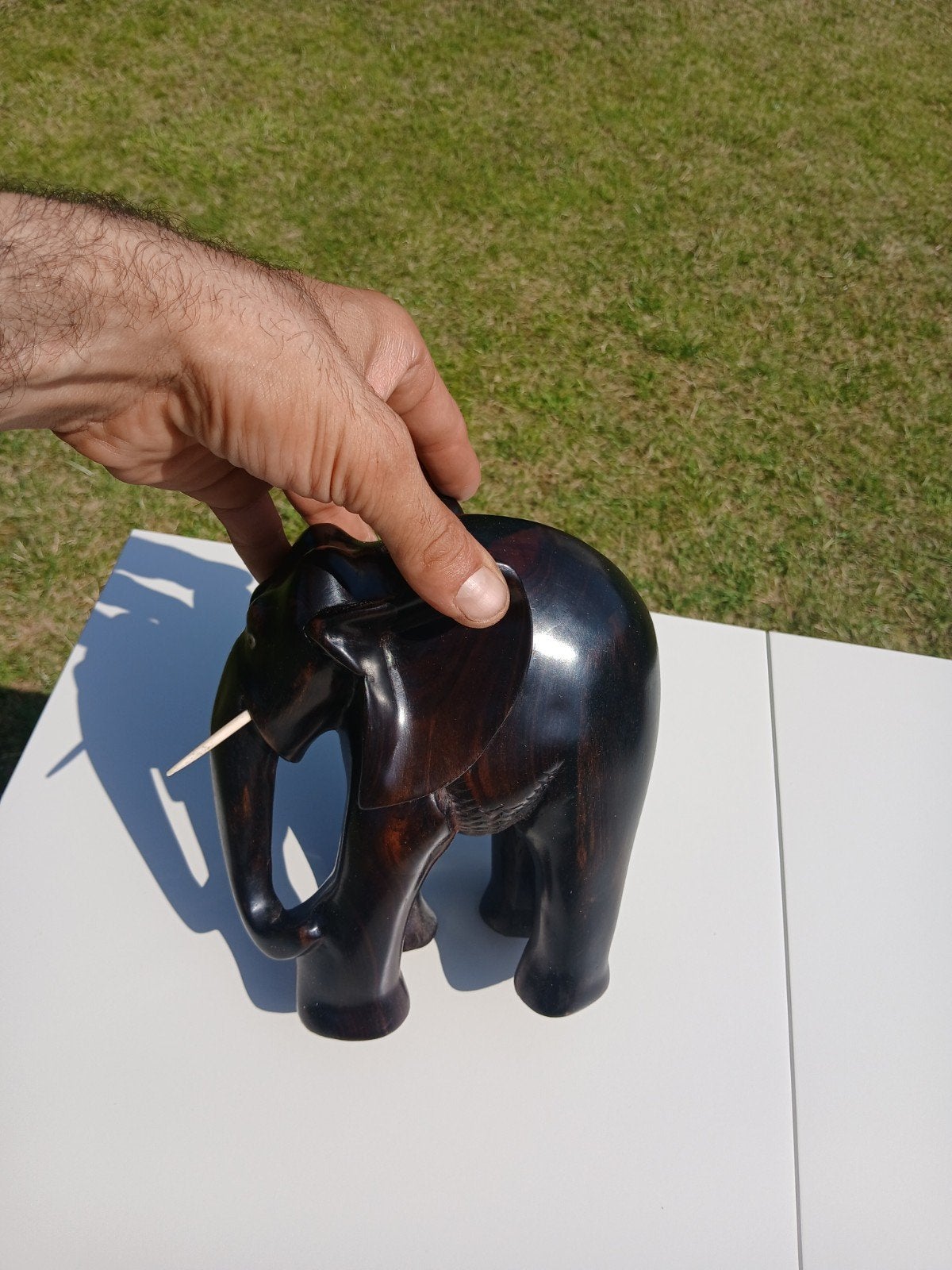 Ebbenhouten olifant, Houtsnijwerk, Ophalen of Verzenden, Handgemaakt, 20 - 50 cm
