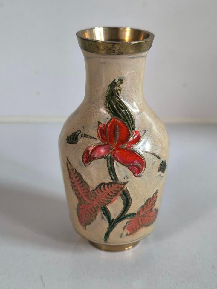 Messing vaasje met emaille afwerking, Antiek en Kunst, Ophalen of Verzenden