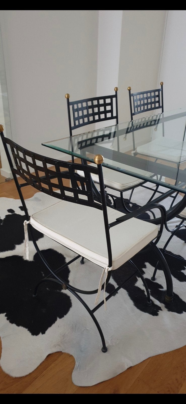 eetplaats: glazen tafel met 6 stoelen, Ophalen, Zo goed als nieuw, Vijf personen of meer, Modern