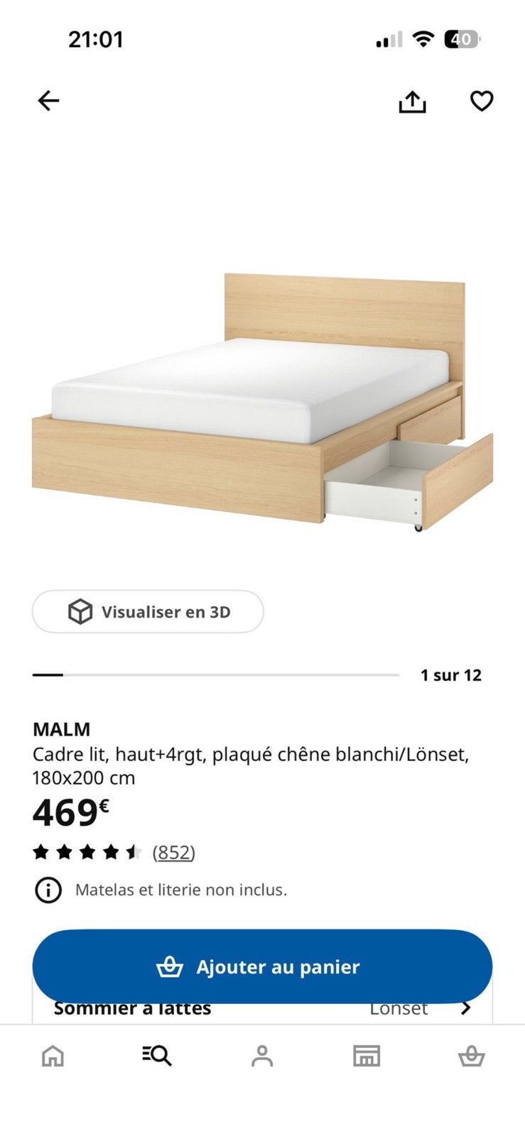 Lit IKEA MALM, Maison & Meubles, Enlèvement, Comme neuf