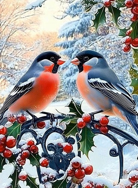 50x40cm Diamond Painting vogels sneeuw (rond) nr 97, Hobby en Vrije tijd, Verzenden, Nieuw, Meerkleurig, Overige materialen