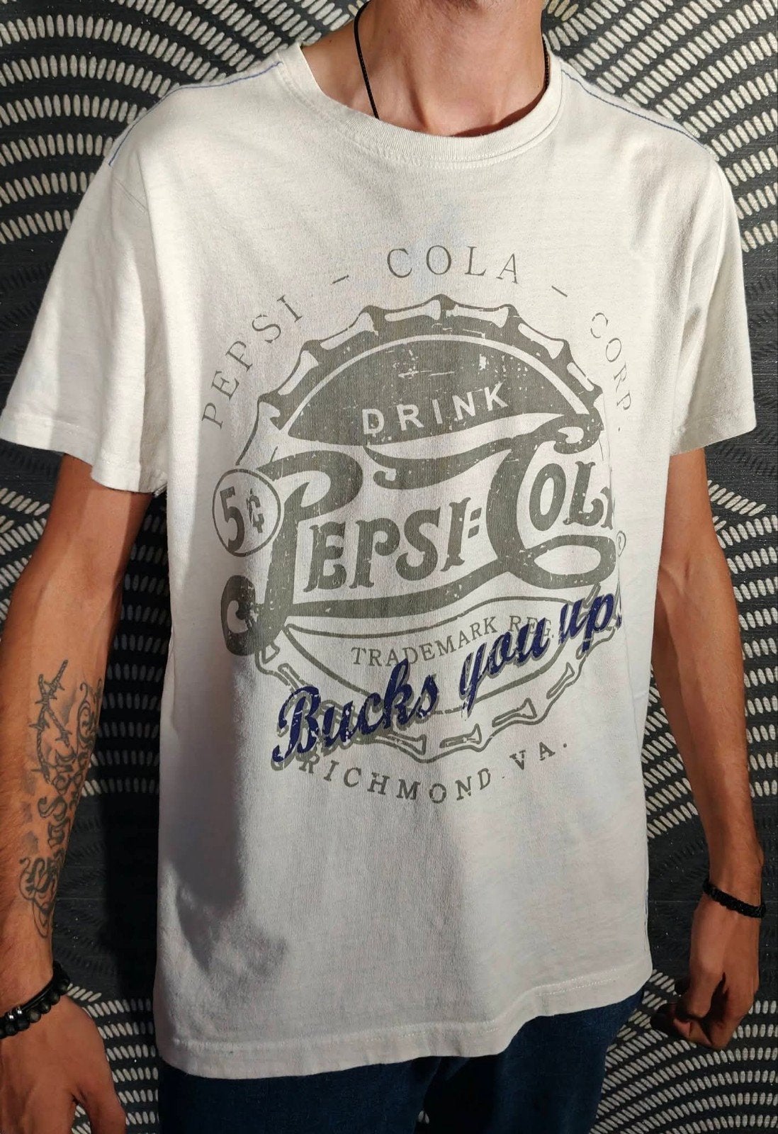 T-shirt vintage Pepsi-Cola Drink Bucks You Up - Taille M, Enlèvement ou Envoi, Blanc