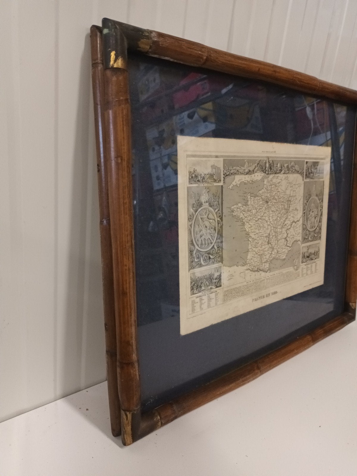 Antieke Kaart Frankrijk (1850) in Luxe Bamboe Lijst, Ophalen, Gravure