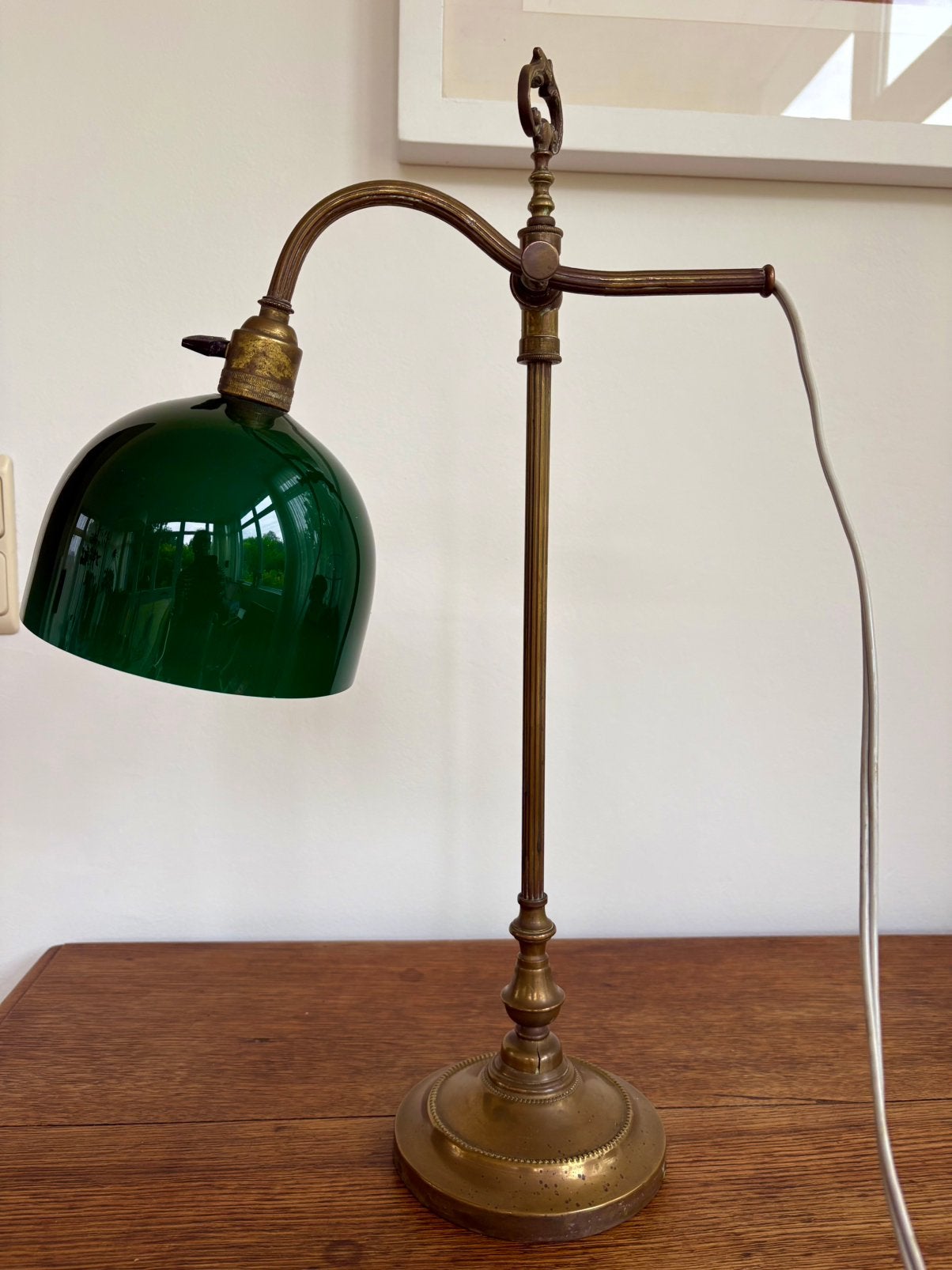 Antieke notarislamp met koperen voet, Antiek en Kunst, Ophalen