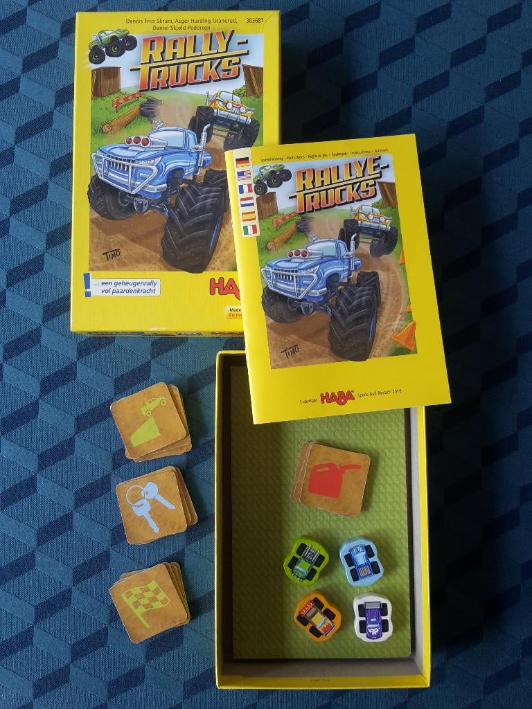 Haba kinderspel Rally Trucks, 2-4 sp., 5+, + 1 gratis promo, Ophalen of Verzenden, Gebruikt, Haba