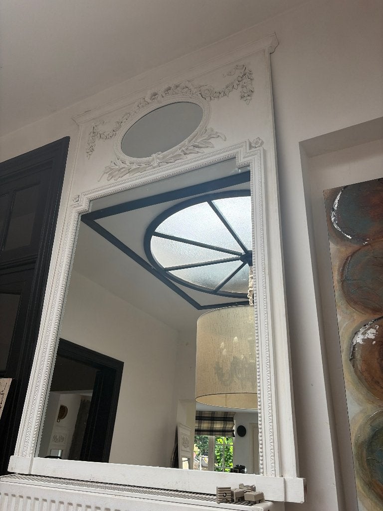 Miroir ancien en bois massif sculpté, Ophalen, Rechthoekig