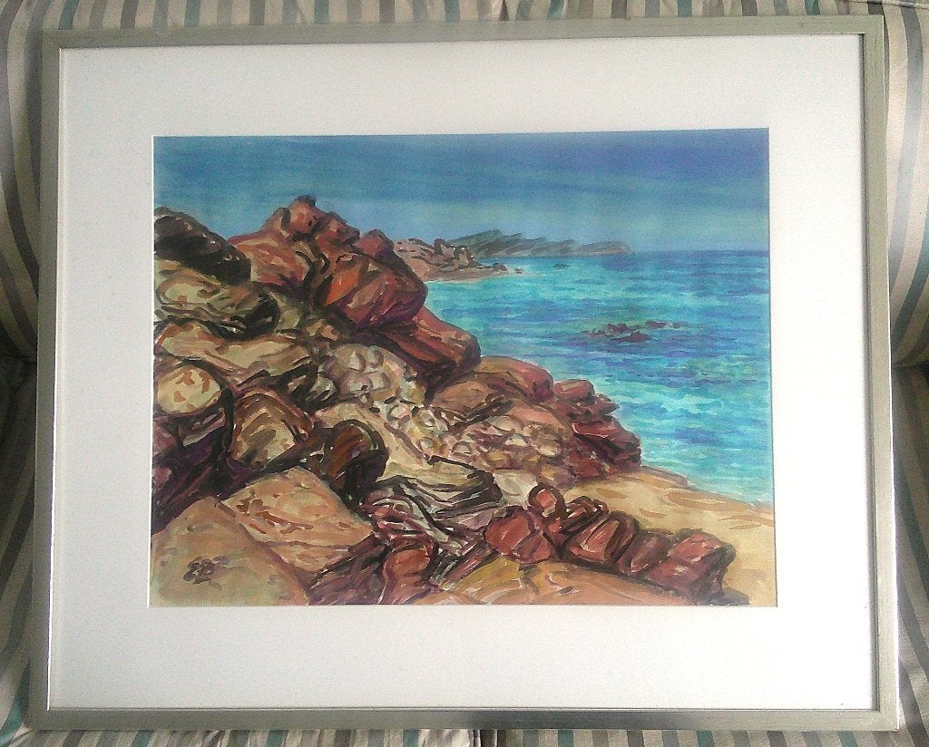 « Mer bleue » - Erik Bauknecht 1929-1993, Gouache, Enlèvement ou Envoi, Encadré, Maritime / eau