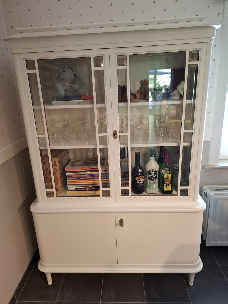witte vintage vitrinekast, Huis en Inrichting, Ophalen, Vintage, landelijk, Gebruikt, 100 tot 150 cm