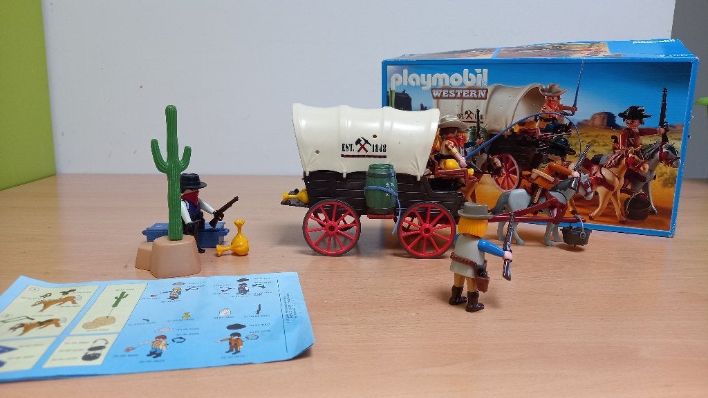 Playmobil: 5248: Western koets met paarden en bandieten., Gebruikt, Complete set, Ophalen of Verzenden, Figuren