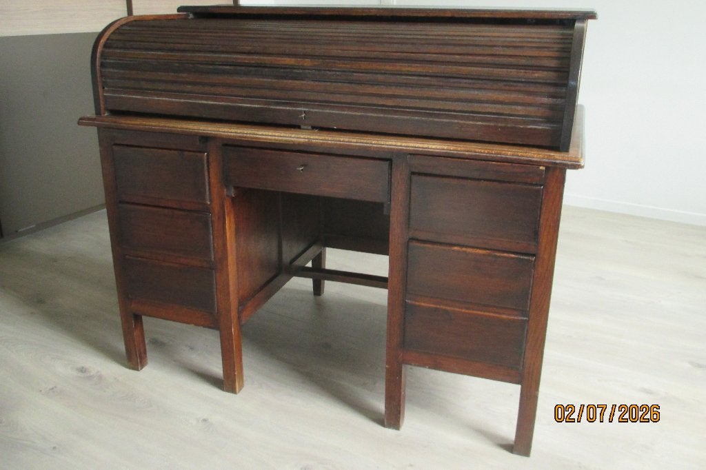 bureau ancien en chêne, Maison & Meubles, Bureaux, Utilisé, Bureau duo, Antique, Bois, Brun, Avec tiroirs, Espace de rangement