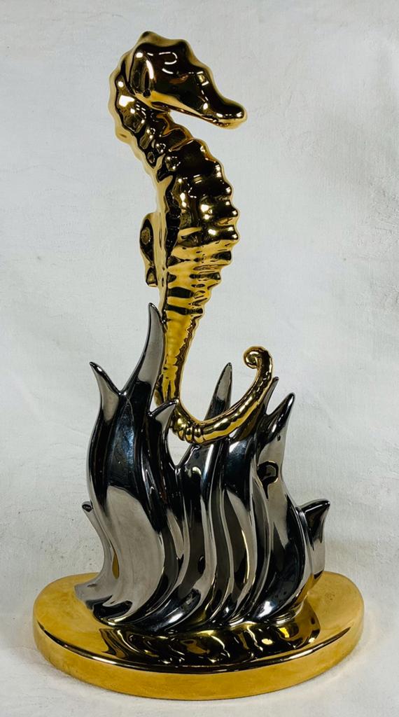 Statue d'hippocampe vintage en céramique dorée argentée, Collections, Rétro, Maison et Meubles, Enlèvement ou Envoi