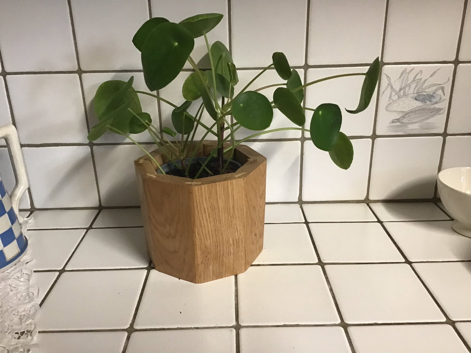 Handgemaakte houten cachepot in eik, Ophalen of Verzenden, Zo goed als nieuw