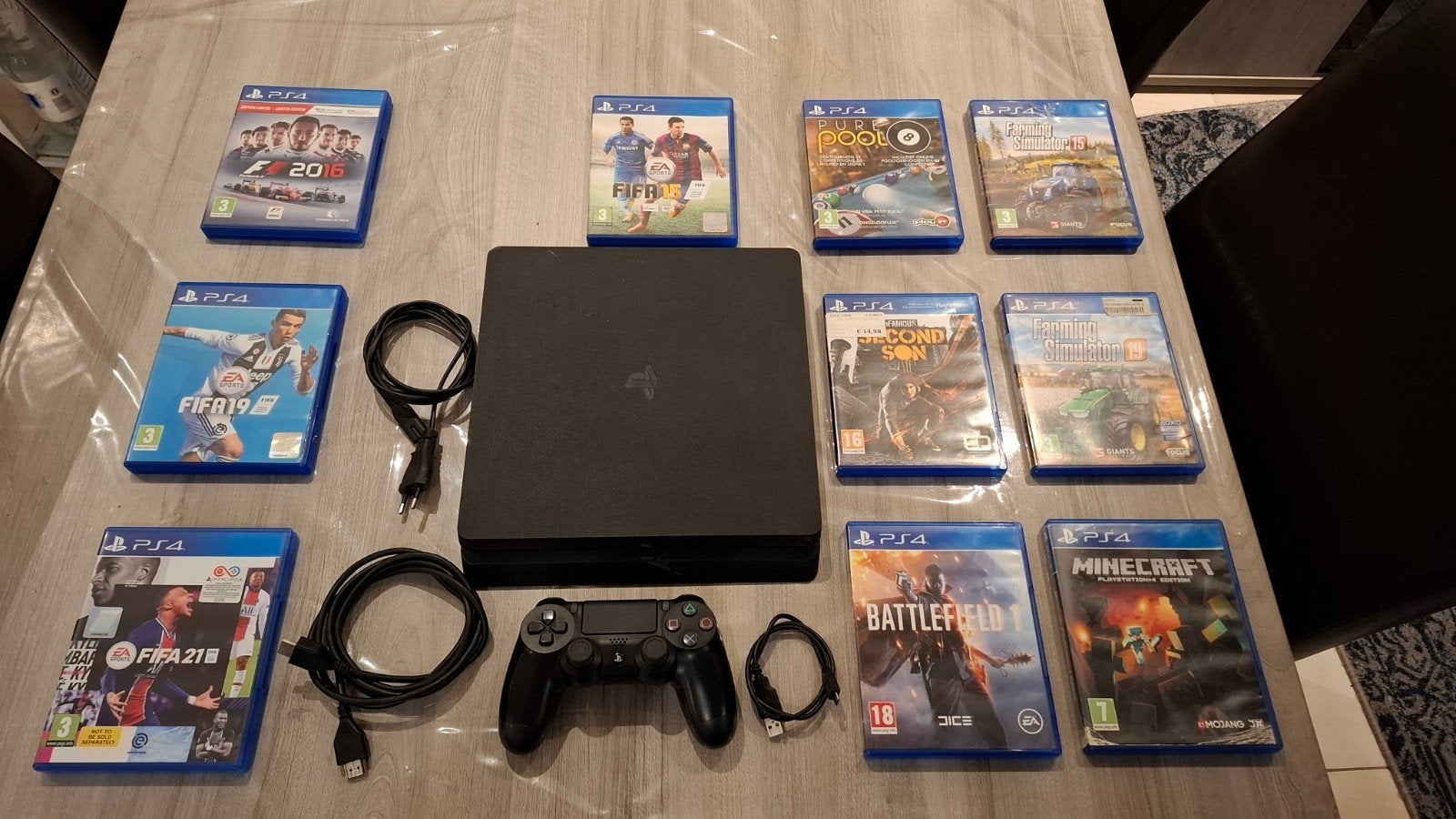 PlayStation 4 Slim 1 TB met 1 controller en 10 games, Ophalen of Verzenden, Slim