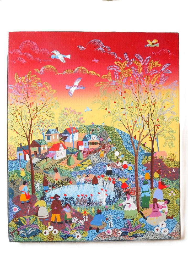 Naïeve schilderkunst van Ivan Generalić, Antiek en Kunst, Kunst | Schilderijen | Modern, Ophalen of Verzenden, Textiel, Gelimiteerde oplage