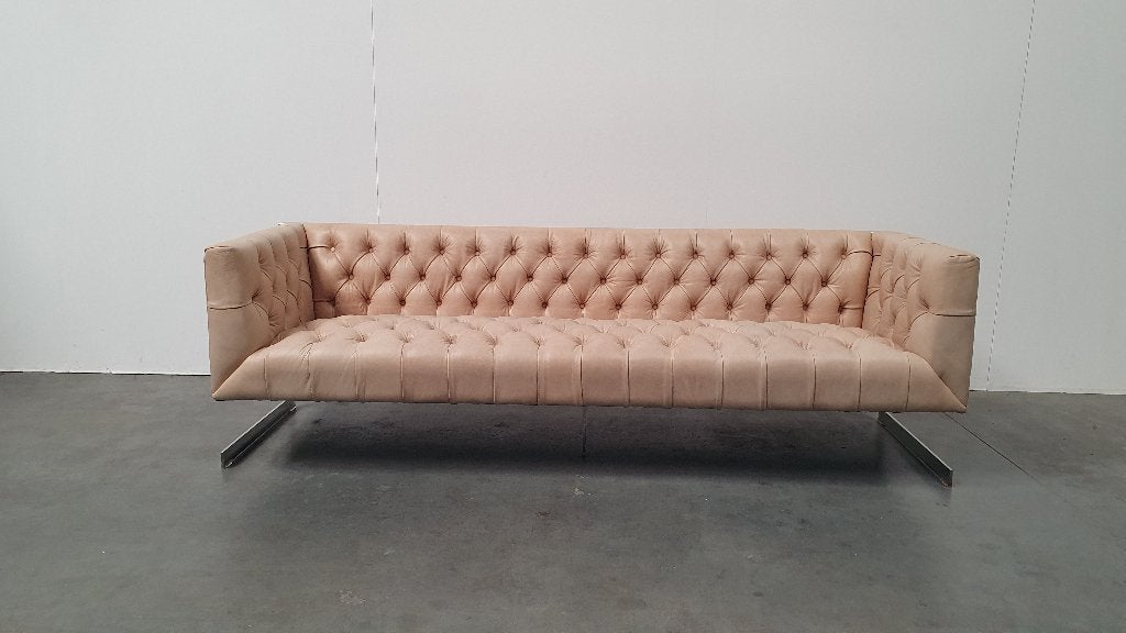 chesterfield vintage design bank camel beige leer kubus, Ophalen