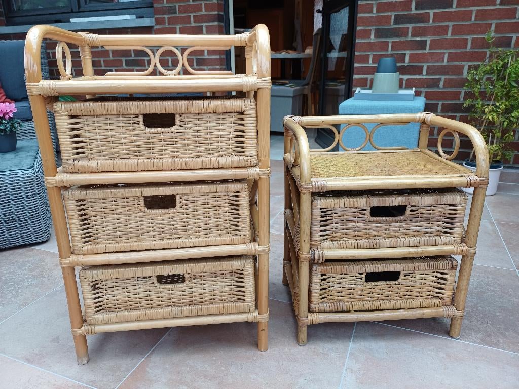 Ensemble de 2 commodes en osier, Maison & Meubles, Armoires | Commodes, Utilisé, Moins de 100 cm, Moins de 50 cm, 25 à 50 cm, Autres matériaux