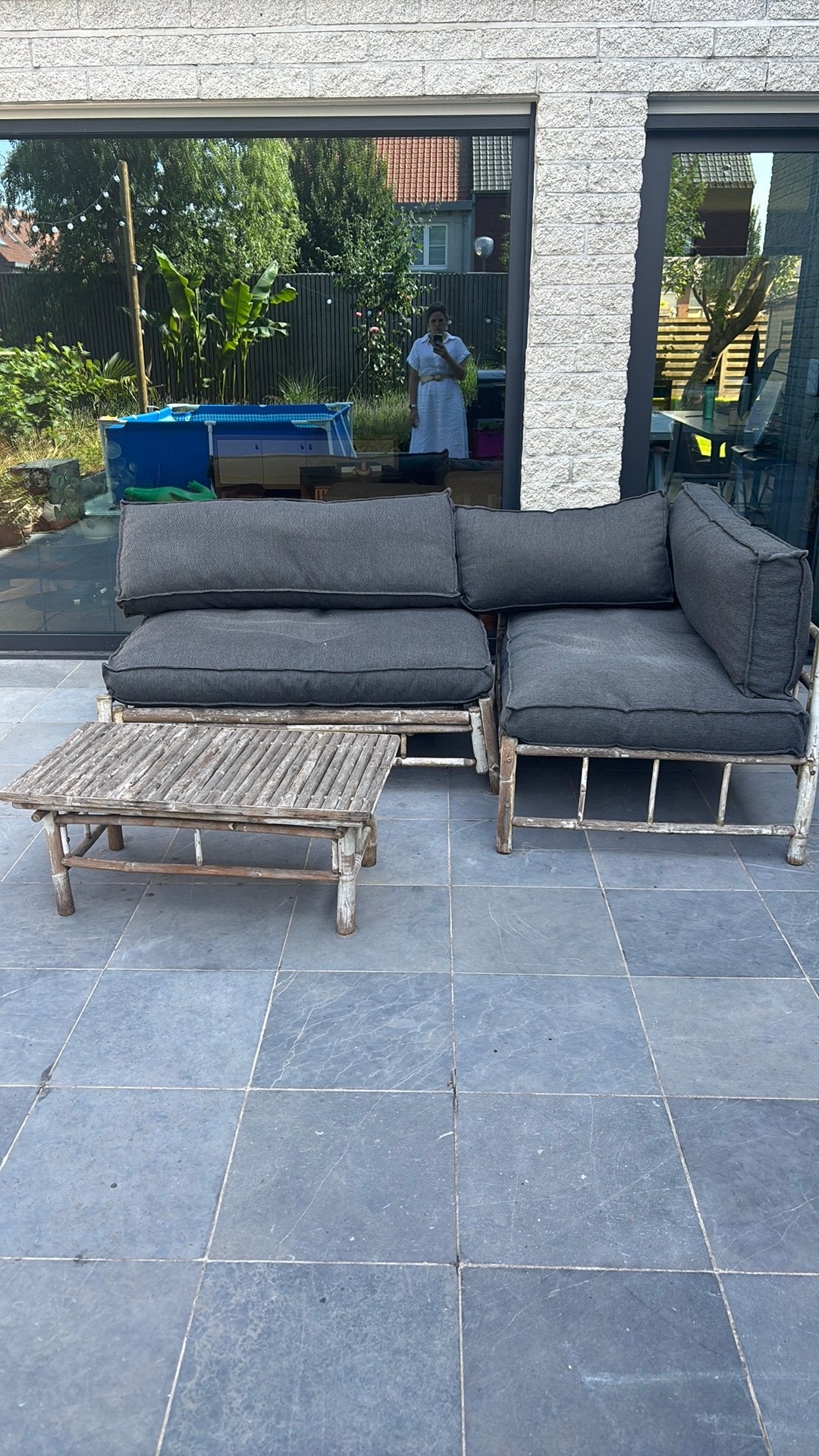 Loungeset kussens + bamboe onderstel, Tuin en Terras, Ophalen, Gebruikt, Loungeset