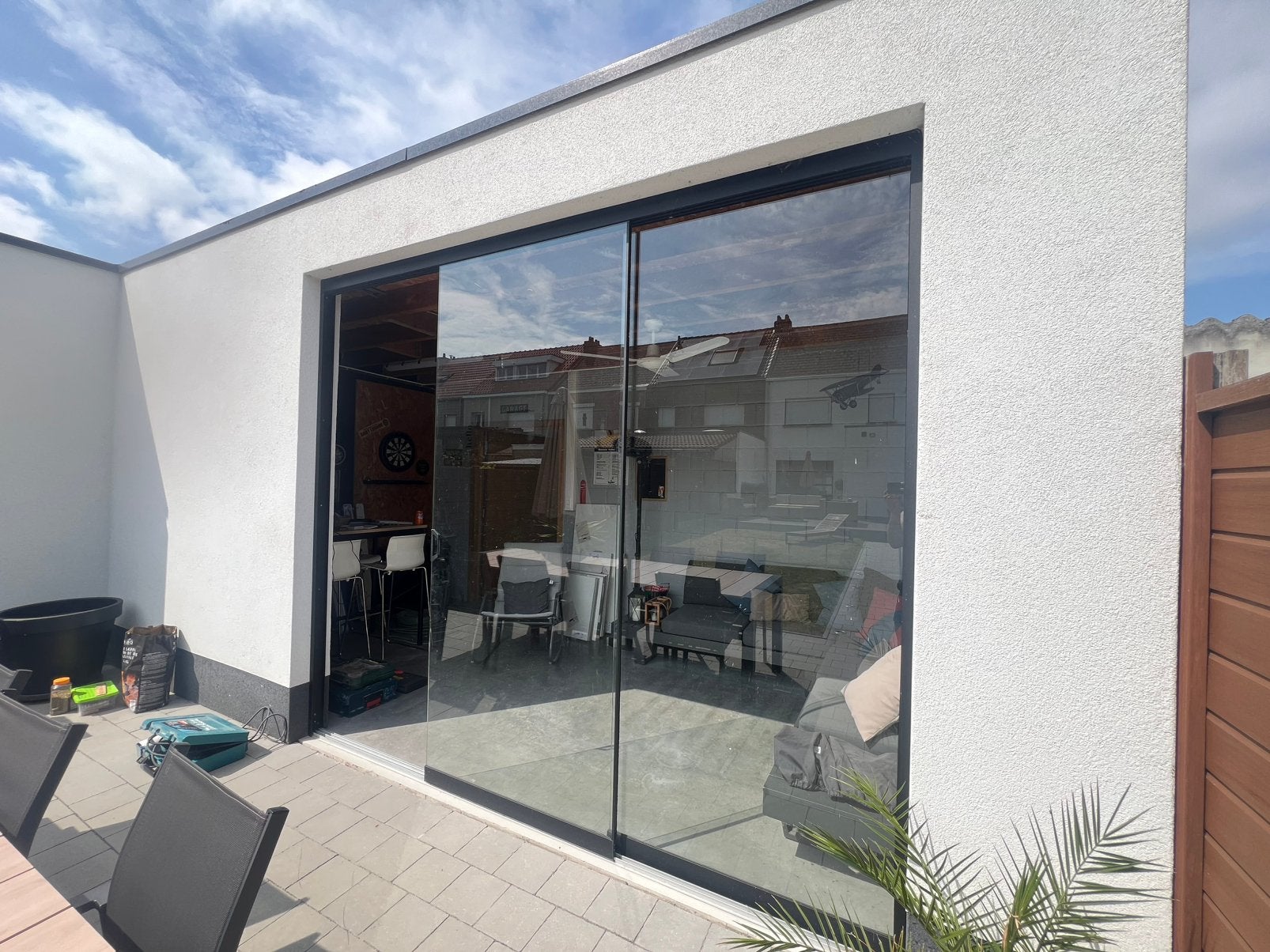 Gratis schuifraam veranda, Tuin en Terras, Overkappingen, Ophalen, Gebruikt, Veranda
