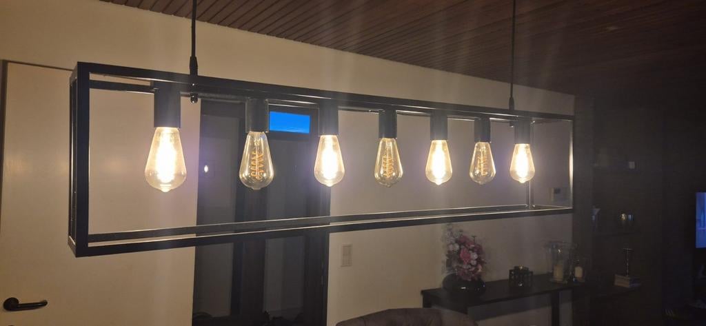 industriële rechthoekige hanglamp, Huis en Inrichting, Lampen | Hanglampen, 50 tot 75 cm, Ophalen of Verzenden, Zo goed als nieuw