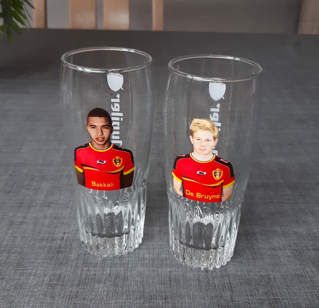 Bierglazen Jupiler Rode Duivels WK 2014 De Bruyne Bakkali, Enlèvement ou Envoi, Comme neuf, Verre à bière