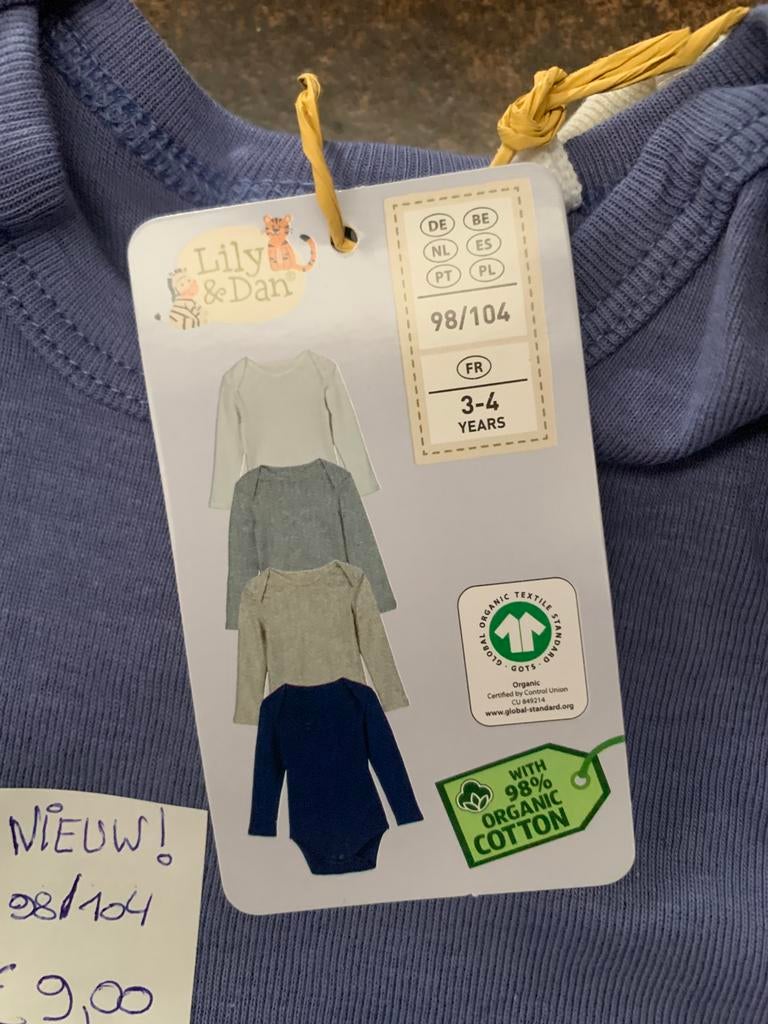 NIEUW! 4 body’s 98/104 lange mouwen, Ophalen, Nieuw, Jongen of Meisje, Overige typen