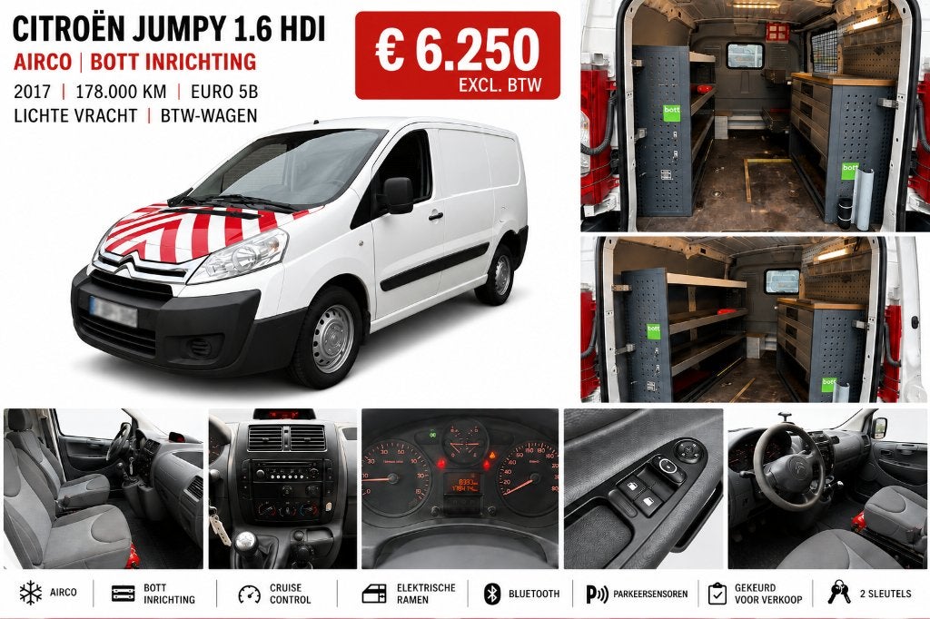 Citroën Jumpy 1.6 HDI-Bott Inrichting-Cruise Control-Airco, Auto's, Citroën, Particulier, Jumpy Combi, ABS, Airbags, Airconditioning