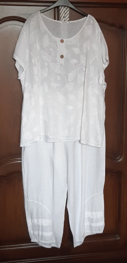 Dames witte linnen broek + blouse  maat 6 Paprika, Kleding | Dames, Ophalen, Zo goed als nieuw, Paprika, Blouse of Tuniek