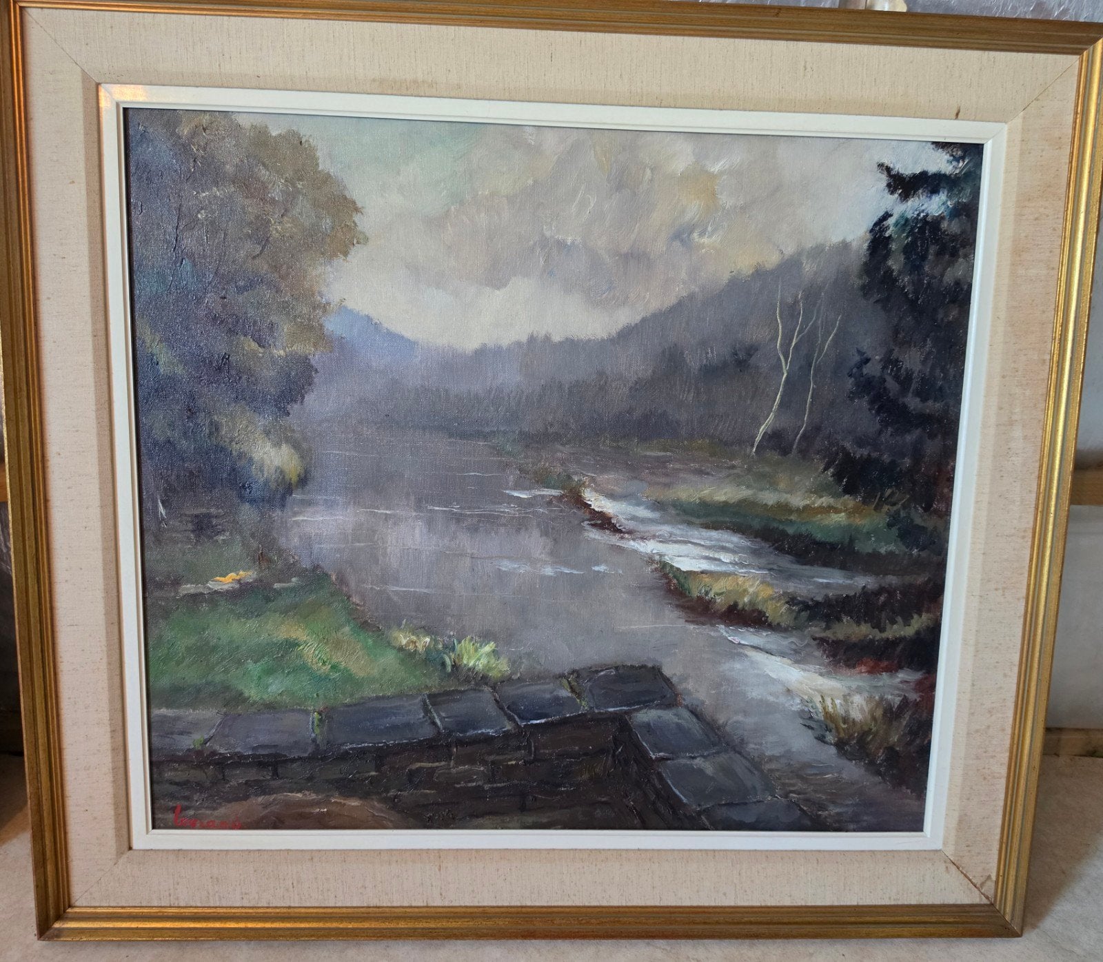 Jean Legrand – Huile sur toile – Vue de la Semois, Peint à la main, Peinture à l'huile, Paysage, Enlèvement
