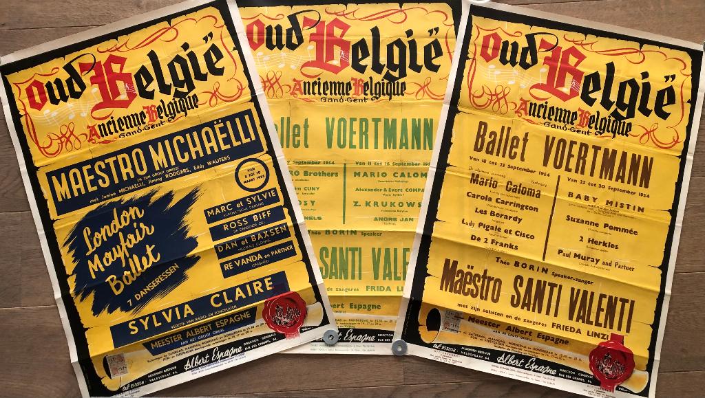 Drie Variété affiches Oud België Gent met circusartiesten, Ophalen, Rechthoekig Staand, Zo goed als nieuw, A1 t/m A3