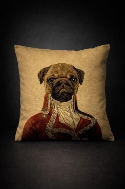 Housse de coussin Mr Montague PUG par Thierry Poncelet., Neuf, Carré, Enlèvement, Avec fermeture éclair