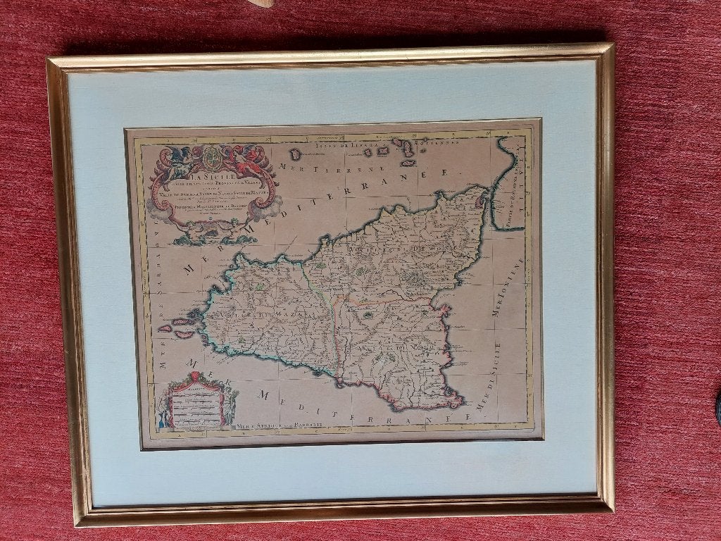 reproductie van kaart van Sicilië 1692 ingekaderd, Ophalen